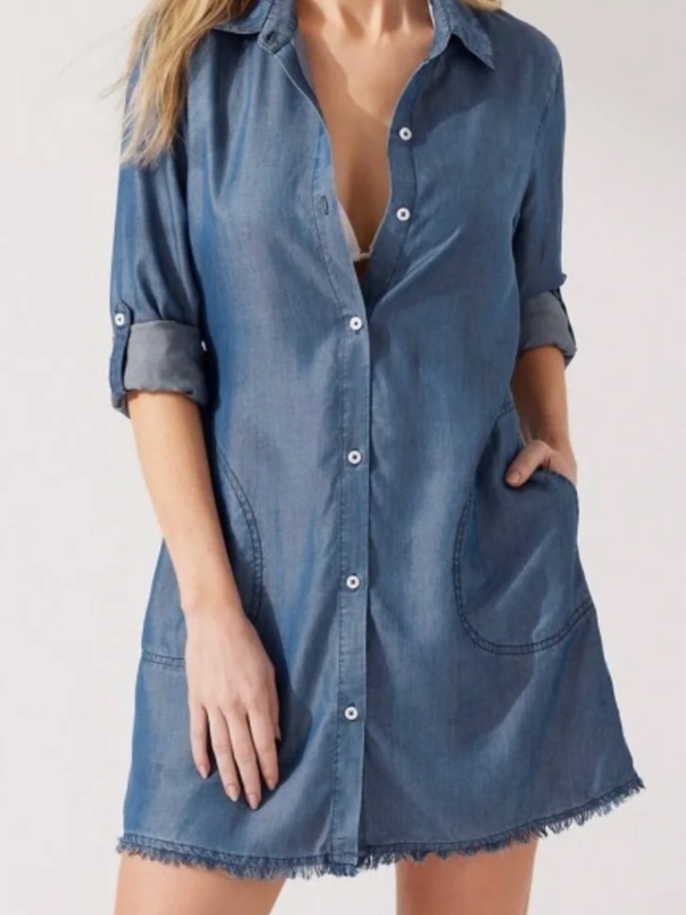 NEW Tommy Bahama Denim Button Up Chambray Boyfriend Shirt Dress Size Large